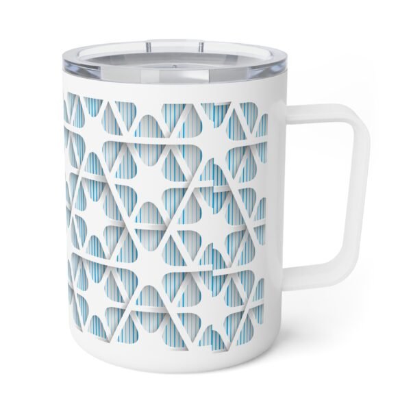 Chic Insulated Coffee Mug, Stylish Travel Mug, Modern Tea Cup, Gift for Coffee Lovers, Cute Office Mug, Blue Geometric Design - Image 4