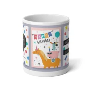 Happy Birthday Jumbo Mug, 20oz Party Gift, Fun Unicorn Design, Celebration Coffee Cup, Colorful Floral Mug, Birthday Present