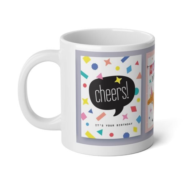 Happy Birthday Jumbo Mug, 20oz Party Gift, Fun Unicorn Design, Celebration Coffee Cup, Colorful Floral Mug, Birthday Present - Image 3