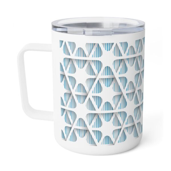 Chic Insulated Coffee Mug, Stylish Travel Mug, Modern Tea Cup, Gift for Coffee Lovers, Cute Office Mug, Blue Geometric Design - Image 3