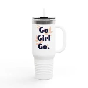 Motivational Insulated Travel Mug, 40oz - Go Girl Go! | Perfect for Road Trips, Gym, Fun Gifts, Floral Design, Active Lifestyle
