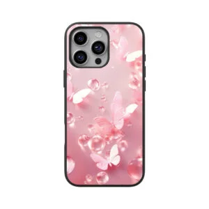 Apple iPhone 16 Pro Glass Phone Case - Butterfly pink design A10